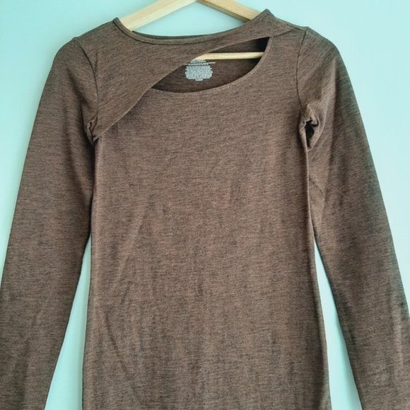 NOBO No Boundaries Cut-Out Comfy Long Sleeve Jersey Knit Mini Dress Brown Sz XS - Picture 3 of 13